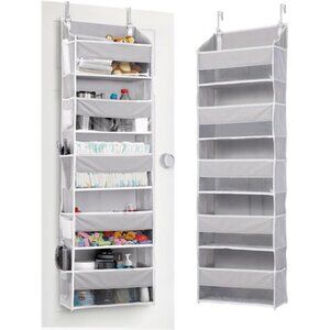 Over Door Organizer Hanging Storage 5 Large Pockets 10 Mesh Side Pockets Grey